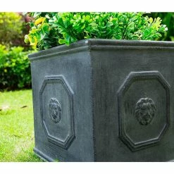 KANTE 12.6 in. W Square Antique Gray Lightweight Concrete/Fiberglass Indoor Outdoor English Lion Head Planter -VIGOR Plants Shop antique gray kante plant pots osf0172b c80451 4f 1000