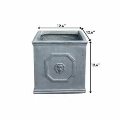 KANTE 12.6 in. W Square Antique Gray Lightweight Concrete/Fiberglass Indoor Outdoor English Lion Head Planter -VIGOR Plants Shop antique gray kante plant pots osf0172b c80451 fa 1000