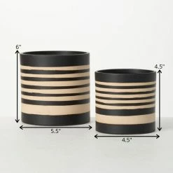 SULLIVANS Black and Brown Striped Ceramic Planter (Set of 2) -VIGOR Plants Shop black and brown striped sullivans plant pots pr2715 1f 1000
