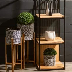 SULLIVANS Black and White Gemoetric Pattern Metal Planter (Set of 3) -VIGOR Plants Shop black and white patterned sullivans plant pots met1828 1f 1000