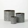 SULLIVANS Black and White Gemoetric Pattern Metal Planter (Set of 3) 1 SULLIVANS Black and White Gemoetric Pattern Metal Planter (Set of 3) -VIGOR Plants Shop black and white patterned sullivans plant pots met1828 64 1000
