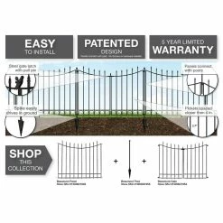 Vigoro Beaumont 40.4 in. H x 49.6 in. W Black Steel 3-Rail Fence Panel -VIGOR Plants Shop black vigoro garden fencing 860336 4f 1000