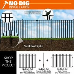 Vigoro Beaumont 53.3 in. x 3 in. x 3 in. Black Steel Fence Post and Stake -VIGOR Plants Shop black vigoro garden fencing 860367 76 1000