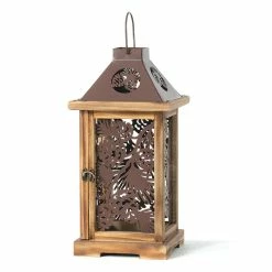SULLIVANS Brown Metal and Wood Pinecone Lantern -VIGOR Plants Shop browns tans sullivans outdoor lanterns met1767 76 1000