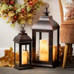 SULLIVANS 25 in. Lantern with 3 LED Pillar Candles 7 SULLIVANS 25 in. Lantern with 3 LED Pillar Candles -VIGOR Plants Shop browns tans sullivans outdoor lanterns su65205ab 4f 1000