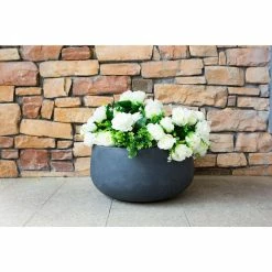 KANTE 16 in. W Round Charcoal Lightweight Concrete/Fiberglass Indoor Outdoor Elegant Bowl Planter -VIGOR Plants Shop charcoal kante plant pots osc0051b c60121 4f 1000