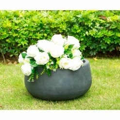KANTE 16 in. W Round Charcoal Lightweight Concrete/Fiberglass Indoor Outdoor Elegant Bowl Planter