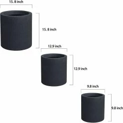 KANTE 15.8 in. x 12.9 in. and 9.8 in. W Round Charcoal Concrete/Fiberglass Indoor Outdoor Elegant Planters -VIGOR Plants Shop charcoal kante plant pots osc0119abc c60121 44 1000