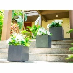 KANTE 16 in. x 12 in. and 10 in. W Square Charcoal Lightweight Concrete/Fiberglass Indoor Outdoor Elegant Planters (Set of 3) -VIGOR Plants Shop charcoal kante plant pots osf0001abc c60121 1f 1000