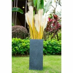 KANTE 24 in. H Square Charcoal Concrete/Fiberglass Indoor Outdoor Elegant Tall Planter -VIGOR Plants Shop charcoal kante plant pots osf0002b c60121 1d 1000