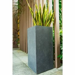 KANTE 24 in. H Square Charcoal Concrete/Fiberglass Indoor Outdoor Elegant Tall Planter -VIGOR Plants Shop charcoal kante plant pots osf0002b c60121 4f 1000