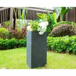 KANTE 28 in. H Square Charcoal Concrete/Fiberglass Indoor Outdoor Modern Tall Planter -VIGOR Plants Shop charcoal kante plant pots osf0002c c60121 1d 1000