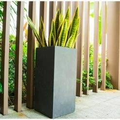KANTE 28 in. H Square Charcoal Concrete/Fiberglass Indoor Outdoor Modern Tall Planter -VIGOR Plants Shop charcoal kante plant pots osf0002c c60121 44 1000