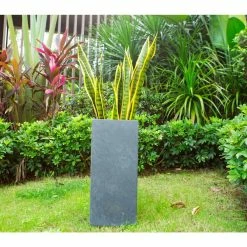 KANTE 28 in. H Square Charcoal Concrete/Fiberglass Indoor Outdoor Modern Tall Planter -VIGOR Plants Shop charcoal kante plant pots osf0002c c60121 76 1000