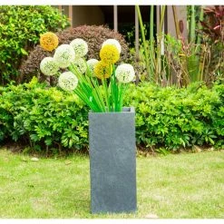 KANTE 28 in. H Square Charcoal Concrete/Fiberglass Indoor Outdoor Modern Tall Planter -VIGOR Plants Shop charcoal kante plant pots osf0002c c60121 fa 1000