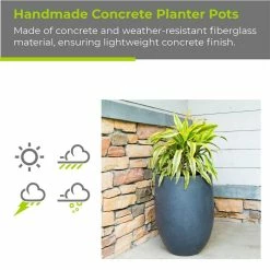 KANTE 21.7 in. Tall Charcoal Lightweight Concrete Round Outdoor Planter -VIGOR Plants Shop charcoal kante plant pots rc0066a c60121 1f 1000