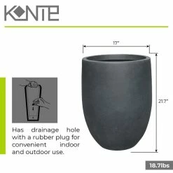 KANTE 21.7 in. Tall Charcoal Lightweight Concrete Round Outdoor Planter -VIGOR Plants Shop charcoal kante plant pots rc0066a c60121 4f 1000
