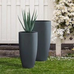 KANTE 31.4" and 23.6"H Charcoal Finish Concrete Tall Planters (Set of 2), Large Outdoor Indoor w/Drainage Hole & Rubber Plug -VIGOR Plants Shop charcoal kante plant pots rc0099ab c60121 44 1000