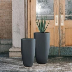 KANTE 31.4" and 23.6"H Charcoal Finish Concrete Tall Planters (Set of 2), Large Outdoor Indoor w/Drainage Hole & Rubber Plug -VIGOR Plants Shop charcoal kante plant pots rc0099ab c60121 76 1000