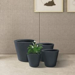KANTE 20.9", 17.7", 15" & 12.6"H Cylindrical Charcoal Finish Lightweight Concrete Modern Planters Set of 4, Outdoor Indoor -VIGOR Plants Shop charcoal kante plant pots rc0154bcde c60121 4f 1000
