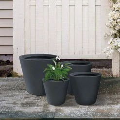 KANTE 20.9", 17.7", 15" & 12.6"H Cylindrical Charcoal Finish Lightweight Concrete Modern Planters Set of 4, Outdoor Indoor -VIGOR Plants Shop charcoal kante plant pots rc0154bcde c60121 66 1000