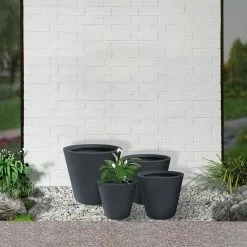 KANTE 20.9", 17.7", 15" & 12.6"H Cylindrical Charcoal Finish Lightweight Concrete Modern Planters Set of 4, Outdoor Indoor -VIGOR Plants Shop charcoal kante plant pots rc0154bcde c60121 76 1000