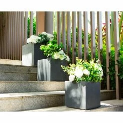 KANTE 16 in. Tall Charcoal Lightweight Concrete Square Modern Outdoor Planter (Set of 3) -VIGOR Plants Shop charcoal kante plant pots rf0001abc c60121 4f 1000