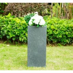 KANTE 28 in. Tall Charcoal Lightweight Concrete Rectangle Modern Outdoor Planter -VIGOR Plants Shop charcoal kante plant pots rf0002c c60121 1f 1000