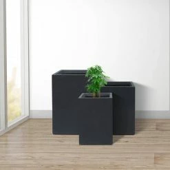 KANTE 19", 16" and 13"H Charcoal Finish Concrete Tall Square Set of 3, Outdoor Indoor Lightweight Planters w/ Drainage Hole -VIGOR Plants Shop charcoal kante plant pots rf0007abc c60121 44 1000