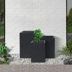 KANTE 19", 16" and 13"H Charcoal Finish Concrete Tall Square Set of 3, Outdoor Indoor Lightweight Planters w/ Drainage Hole -VIGOR Plants Shop charcoal kante plant pots rf0007abc c60121 4f 1000