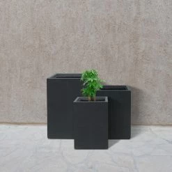 KANTE 19", 16" and 13"H Charcoal Finish Concrete Tall Square Set of 3, Outdoor Indoor Lightweight Planters w/ Drainage Hole -VIGOR Plants Shop charcoal kante plant pots rf0007abc c60121 76 1000