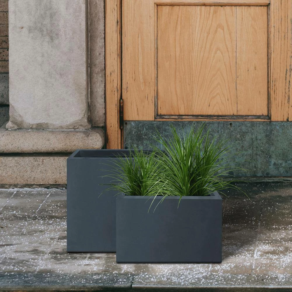 KANTE 23.6" and 19.4"L Rectangular Charcoal Finish Lightweight Concrete Long Planter w/ Drainage Hole Set of 2 Outdoor/Indoor 7 KANTE 23.6" and 19.4"L Rectangular Charcoal Finish Lightweight Concrete Long Planter w/ Drainage Hole Set of 2 Outdoor/Indoor - Image 5