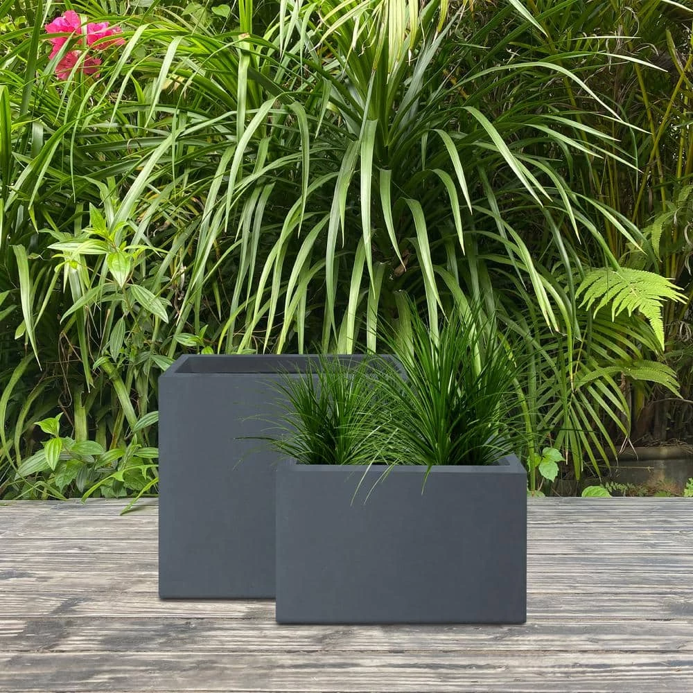 KANTE 23.6" and 19.4"L Rectangular Charcoal Finish Lightweight Concrete Long Planter w/ Drainage Hole Set of 2 Outdoor/Indoor 8 KANTE 23.6" and 19.4"L Rectangular Charcoal Finish Lightweight Concrete Long Planter w/ Drainage Hole Set of 2 Outdoor/Indoor - Image 6