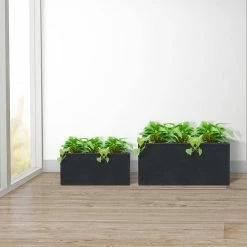 KANTE 31.4 in. & 23.6 in. L Rectangular Charcoal Lightweight Long Low Planters w/Drainage Hole (Set of 2), Outdoor/Indoor -VIGOR Plants Shop charcoal kante plant pots rf0147ab c60121 1f 1000