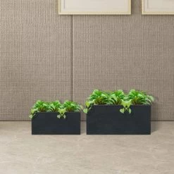 KANTE 31.4 in. & 23.6 in. L Rectangular Charcoal Lightweight Long Low Planters w/Drainage Hole (Set of 2), Outdoor/Indoor -VIGOR Plants Shop charcoal kante plant pots rf0147ab c60121 44 1000