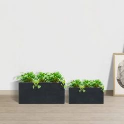 KANTE 31.4 in. & 23.6 in. L Rectangular Charcoal Lightweight Long Low Planters w/Drainage Hole (Set of 2), Outdoor/Indoor -VIGOR Plants Shop charcoal kante plant pots rf0147ab c60121 4f 1000