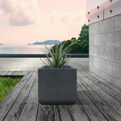 KANTE 11.81 x 11.81 in. Square Charcoal Lightweight Concrete and Weather Resistant Fiberglass Planter w/Drainage Hole -VIGOR Plants Shop charcoal kante plant pots rf0221b c60121 c3 1000