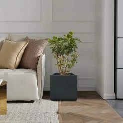 KANTE 11.81 x 11.81 in. Square Charcoal Lightweight Concrete and Weather Resistant Fiberglass Planter w/Drainage Hole -VIGOR Plants Shop charcoal kante plant pots rf0221b c60121 fa 1000