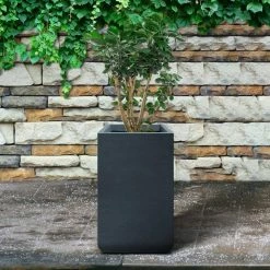KANTE 27.6 in. H Square Charcoal Concrete and Fiberglass Tall Planter Outdoor Indoor Lightweight Plant Pots -VIGOR Plants Shop charcoal kante plant pots rf0222c c60121 44 1000