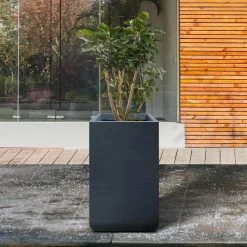 KANTE 27.6 in. H Square Charcoal Concrete and Fiberglass Tall Planter Outdoor Indoor Lightweight Plant Pots -VIGOR Plants Shop charcoal kante plant pots rf0222c c60121 fa 1000