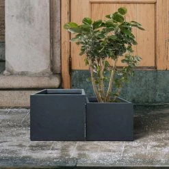 KANTE 17.3 in. W Square Charcoal Lightweight Concrete and Fiberglass Planters with Drainage Holes (Set of 2) -VIGOR Plants Shop charcoal kante plant pots rf2015015bc c60121 44 1000