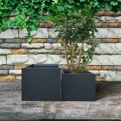 KANTE 17.3 in. W Square Charcoal Lightweight Concrete and Fiberglass Planters with Drainage Holes (Set of 2) -VIGOR Plants Shop charcoal kante plant pots rf2015015bc c60121 fa 1000