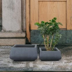 KANTE 21.2 in. and 16.1 in. W Square Charcoal Finish Lightweight Concrete/Fiberglass Planters with Drainage Holes (Set of 2) -VIGOR Plants Shop charcoal kante plant pots rf2015018ab c60121 1f 1000