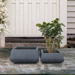 KANTE 21.2 in. and 16.1 in. W Square Charcoal Finish Lightweight Concrete/Fiberglass Planters with Drainage Holes (Set of 2) -VIGOR Plants Shop charcoal kante plant pots rf2015018ab c60121 44 1000