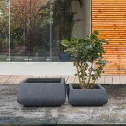 KANTE 21.2 in. and 16.1 in. W Square Charcoal Finish Lightweight Concrete/Fiberglass Planters with Drainage Holes (Set of 2) -VIGOR Plants Shop charcoal kante plant pots rf2015018ab c60121 76 1000