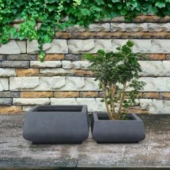 KANTE 21.2 in. and 16.1 in. W Square Charcoal Finish Lightweight Concrete/Fiberglass Planters with Drainage Holes (Set of 2) -VIGOR Plants Shop charcoal kante plant pots rf2015018ab c60121 fa 1000