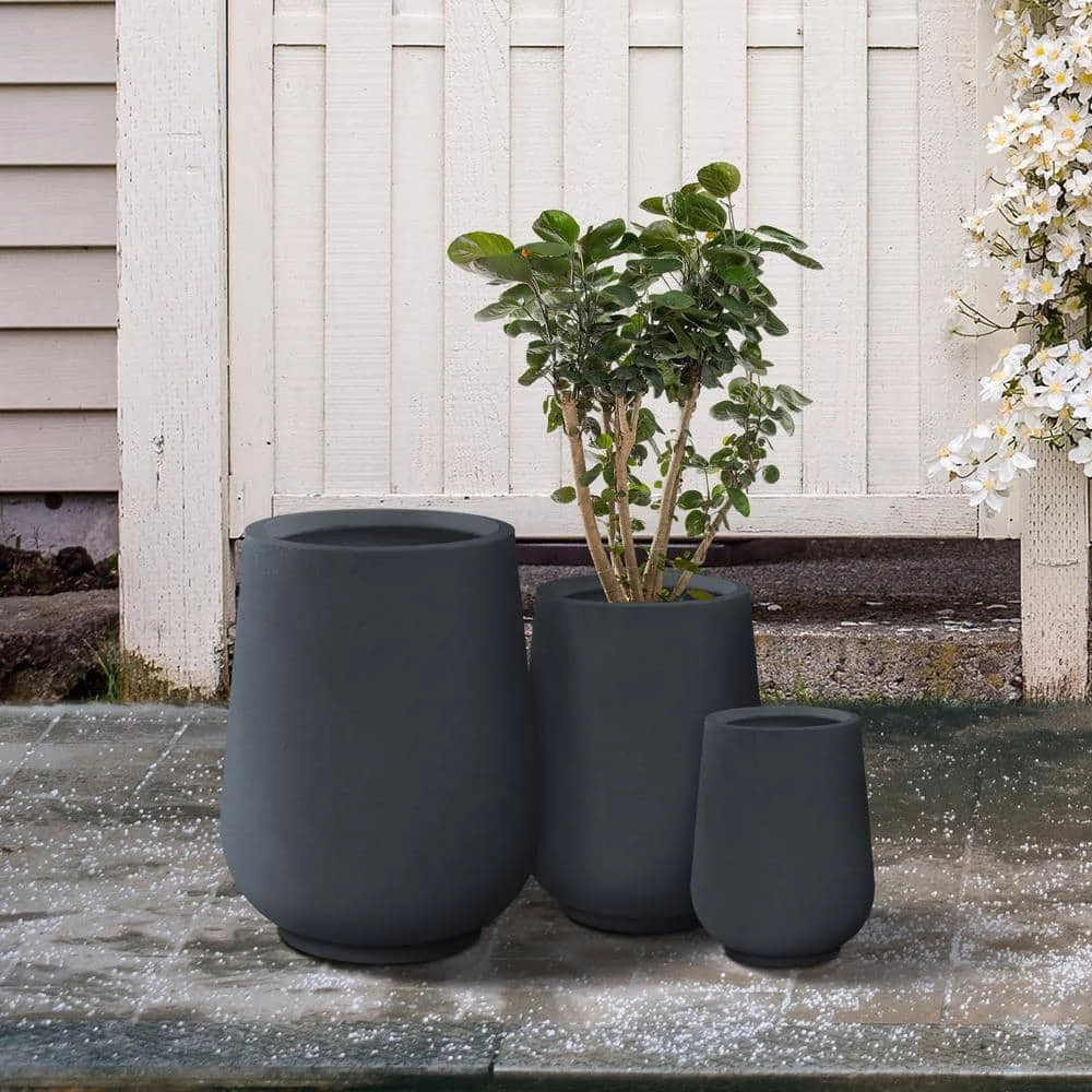 KANTE 26.5 in., 20 in. & 13.1 in. H Round Charcoal Concrete Tall Planters (Set of 3), Outdoor Indoor Large with Drainage Holes 4 KANTE 26.5 in., 20 in. & 13.1 in. H Round Charcoal Concrete Tall Planters (Set of 3), Outdoor Indoor Large with Drainage Holes - Image 2