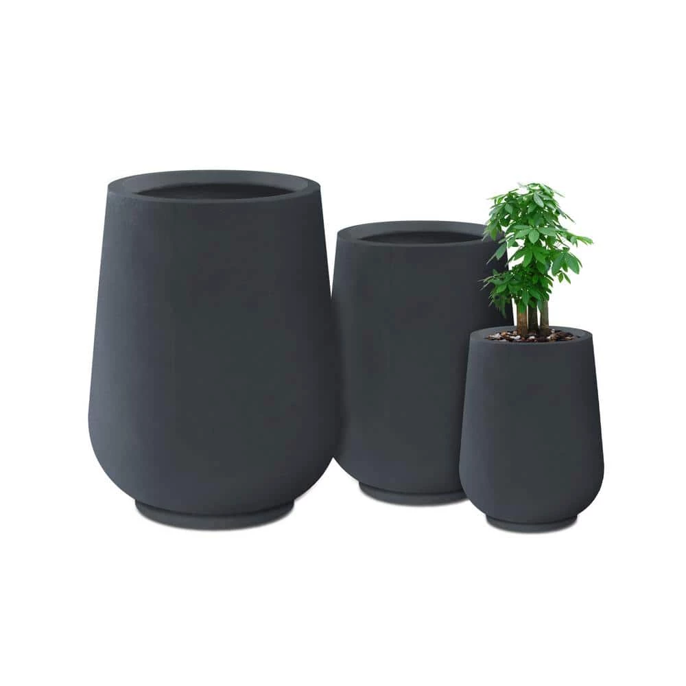 KANTE 26.5 in., 20 in. & 13.1 in. H Round Charcoal Concrete Tall Planters (Set of 3), Outdoor Indoor Large with Drainage Holes 3 KANTE 26.5 in., 20 in. & 13.1 in. H Round Charcoal Concrete Tall Planters (Set of 3), Outdoor Indoor Large with Drainage Holes