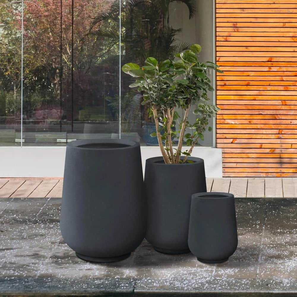 KANTE 26.5 in., 20 in. & 13.1 in. H Round Charcoal Concrete Tall Planters (Set of 3), Outdoor Indoor Large with Drainage Holes 5 KANTE 26.5 in., 20 in. & 13.1 in. H Round Charcoal Concrete Tall Planters (Set of 3), Outdoor Indoor Large with Drainage Holes - Image 3