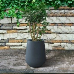 KANTE 10.63 in. x 13.78 in. Round Charcoal Lightweight Concrete and Weather Resistant Fiberglass Planter w/Drainage Hole -VIGOR Plants Shop charcoal kante plant pots rf2015023c c60121 44 1000